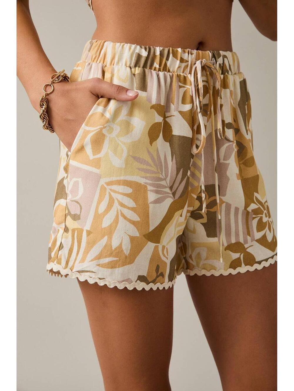 Tropics Lace Trim Drawstring Shorts